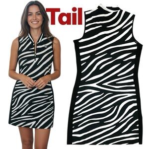 Tail Activewear Dress Golf Tennis UPF 50+ Wild Zebra Mock Neck Zip/Pockets Sz S